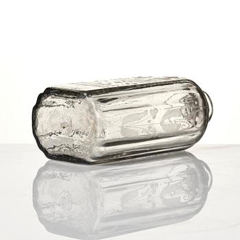 Flaska, glas. Troligen Skånska glasbruket, 1700-tal.