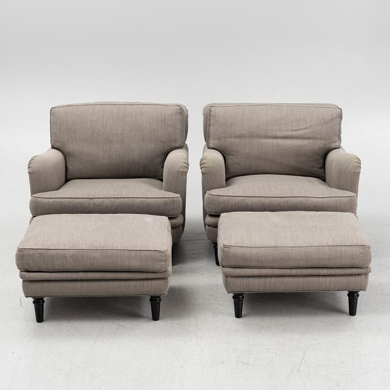 Marie Norell-Möller & Thomas Möller,a pair of 'Julia', easy chairs with foot stools, Norell Möbel, contemporary.