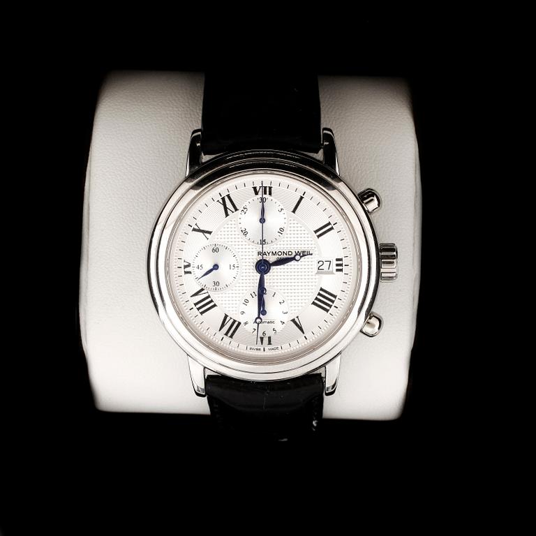ARMBANDSUR, herr, Raymond Weil, Maestro, kronograf, automatisk, ref. 7737-STC-00659, stål, 2014 enligt cert.
