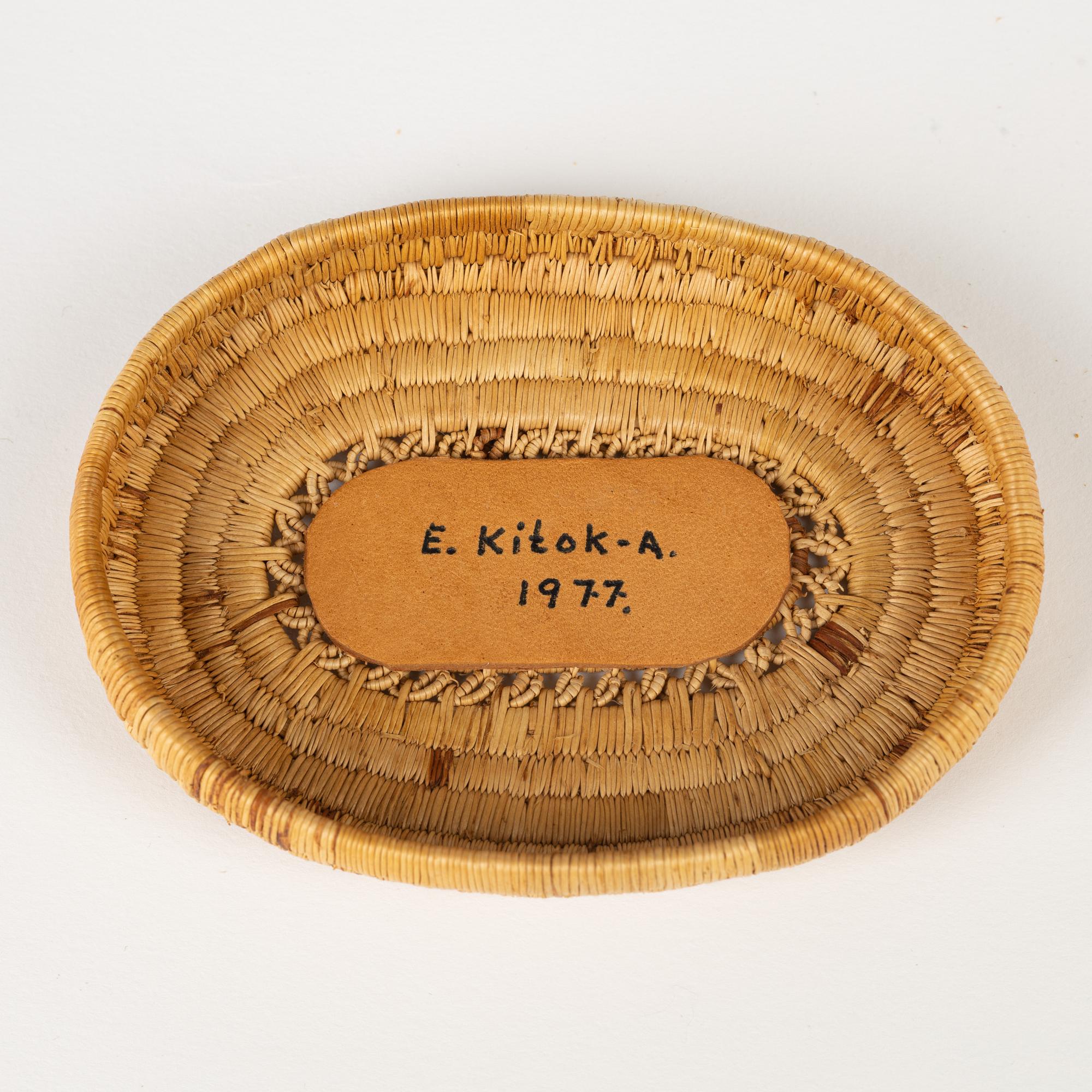 A birch root box by Ellen Kitok-Andersson, signed and dated 1977.