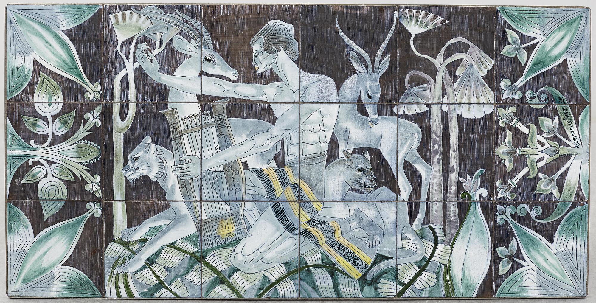 Marian Zawadzki, a ceramic tile table, Tilgmans, signed MZ and dated 58.