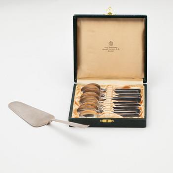 Jacob Ängman, coffee spoons 12 pcs, and cake server, silver, "Rosenholm", GAB, Stockholm.