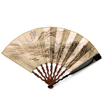 748. A fan leaf painting by Jiang Yun (1847-1919), signed and dated 1904.