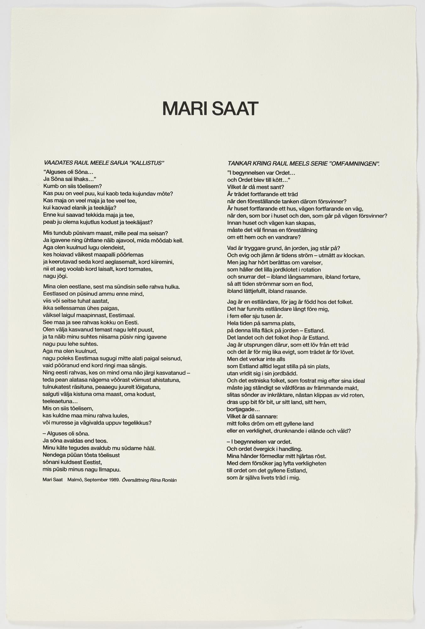 Raul Meel, portfolio with 6 silkscreen in colours, 1989, signed IV/X.