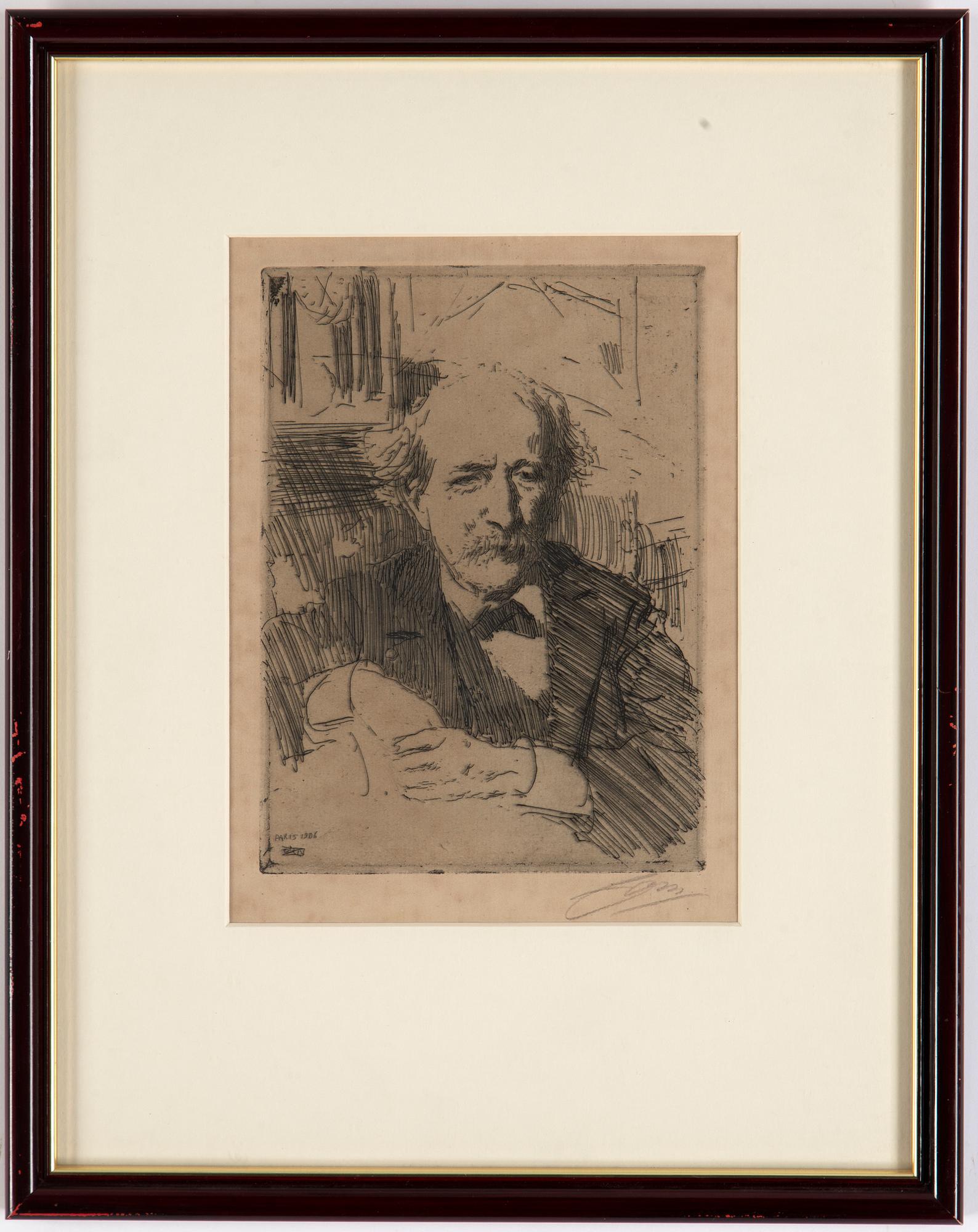 Anders Zorn, etnsing, signerad och daterad Paris 1906, samt signerad i blyerts.