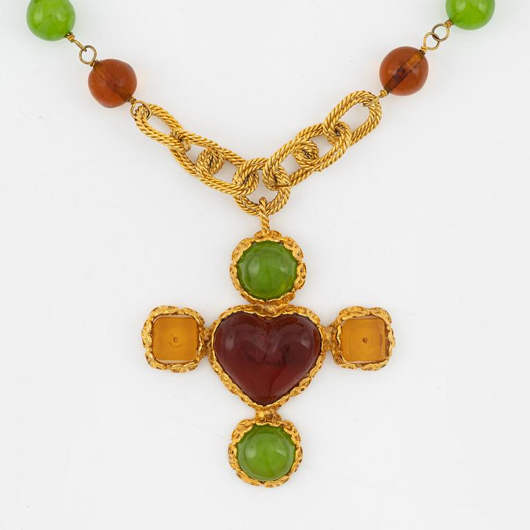 Chanel, A gold metal and rhinestone necklace.