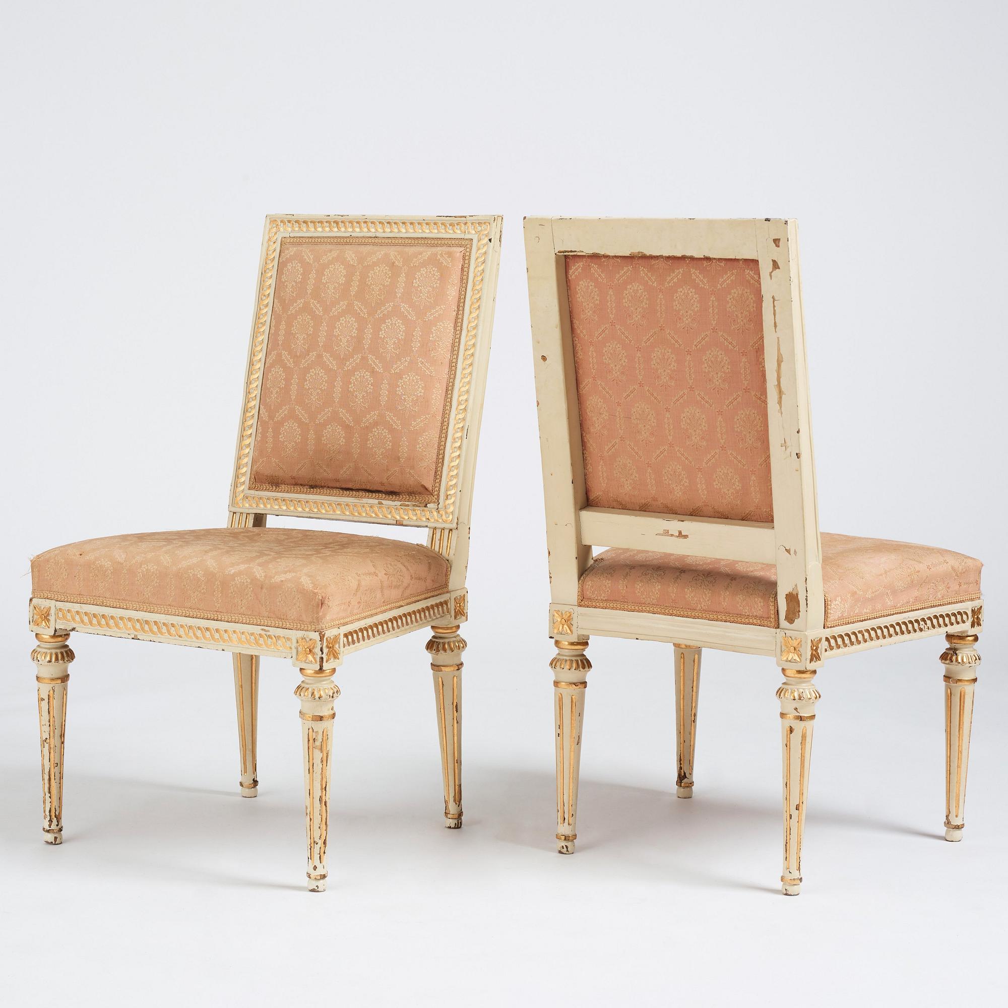 A set of four carved Gustavian chairs, late 18th century.