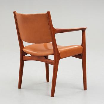 HANS J WEGNER, a "JH 525" teak and brown leather chair, Johannes Hansen, Denmark, 1950-60's.