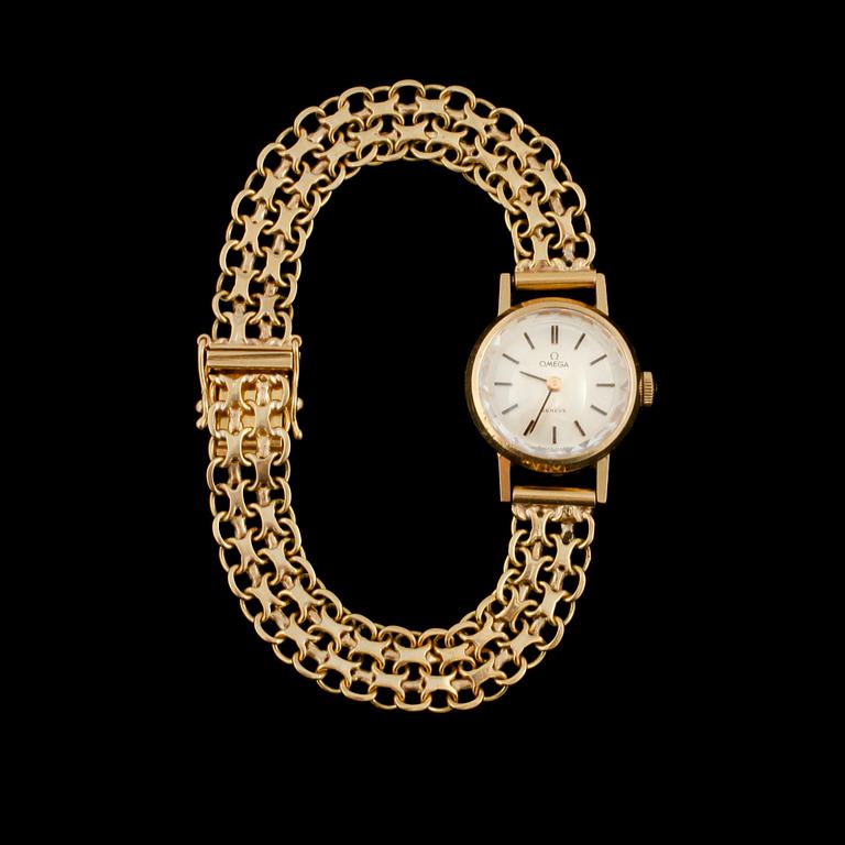 ARMBANDSUR, 18K guld, Omega, armlänk stämplad Stockholms Ädelsmide, 1973. Vikt 22,1 g.