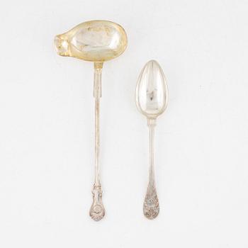 A Swedish Silver Soup Ladle and Serving Spoon, 1858.