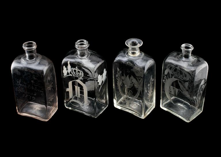 BRÄNNVINSPLUNTOR, 4 st, glas, 1800-tal.