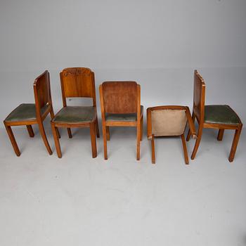 MATBORD och STOLAR, 6 st, art déco, 1930-tal.