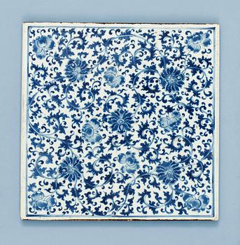 A large blue and white tile, Qing dynasty, 18th Century.