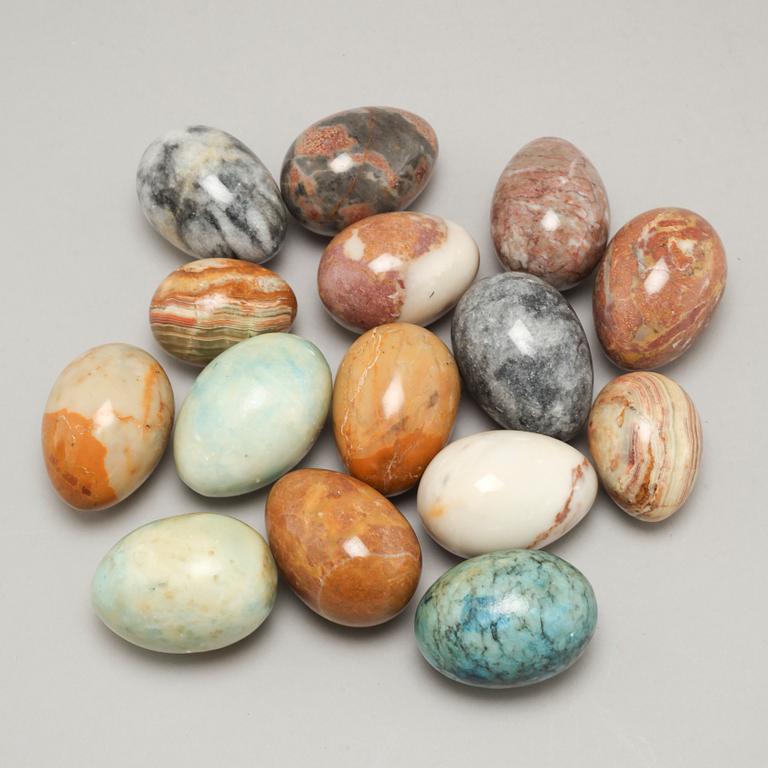 15 stone adornment eggs, made in the second half of the 20th century.