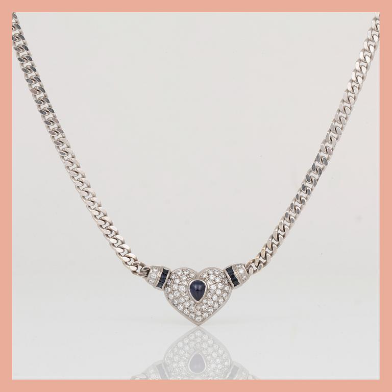 COLLIER, 18K vitguld med briljantslipade diamanter, tot ca 1,06 ct och safirer, tot ca 1,44 ct. Total vikt ca 49,38 g.