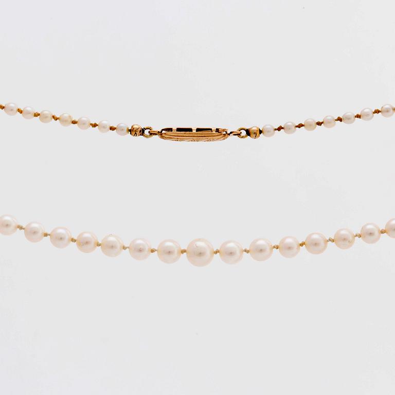 PÄRLCOLLIER odlade pärlor ca 2,5 - 5,5mm, lås i 18K guld.
