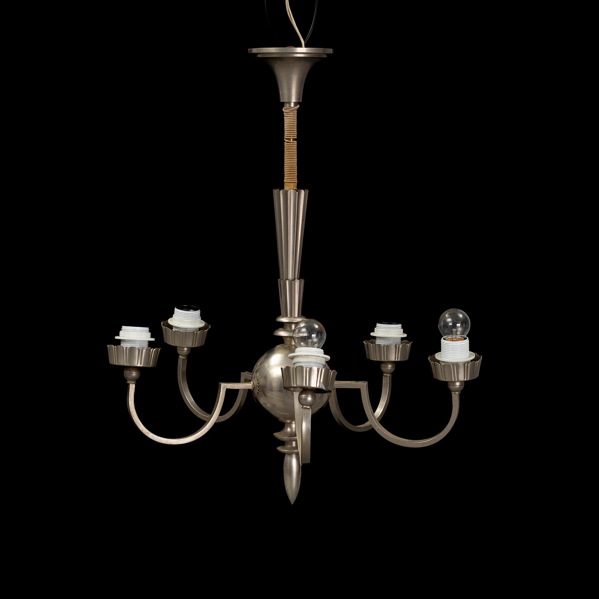 A 1920's Swedish Grace pewter ceiling lamp.