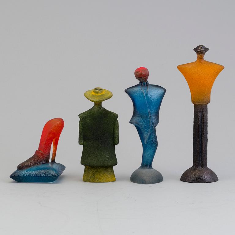 KJELL ENGMAN, four glass sculptures, Kosta Boda.