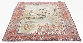 An antique/semi-antique pictoral Kashan rug, ca 215 x 140-144 cm.