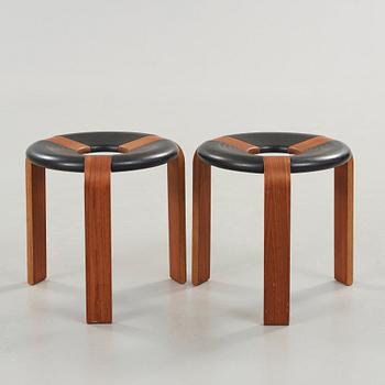 Rud Thygesen, a pair of teak and black lacquered stools, Magnus Olesen, Denmark 1970's.