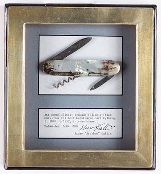 Carl Kylberg, watercolour, signed Carl Kylberg and the artist's pocket knife (framed).