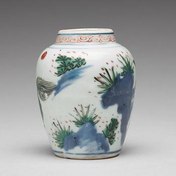 A small wucai Transitional jar, 17th Century.