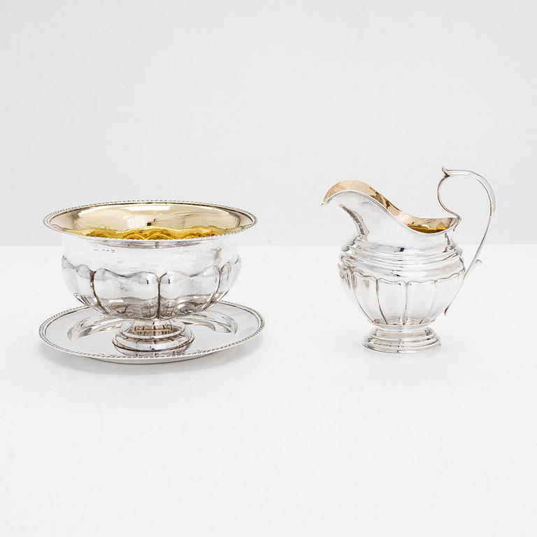 Parcel-gilt sauce bowl by Olof Robert Lundgren (1821-82) and cream boat by Gustaf Holmberg, 1846, Turku Finland.