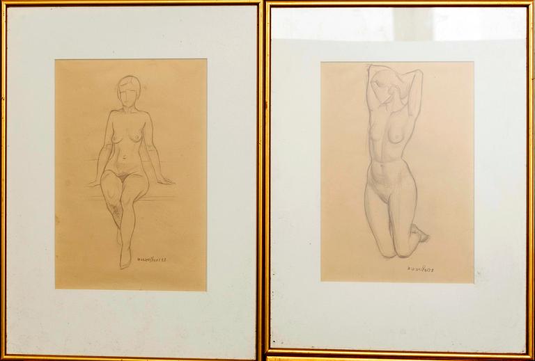 MAX WALTER SVANBERG, 4 blyertsteckningar, signerade och daterade.