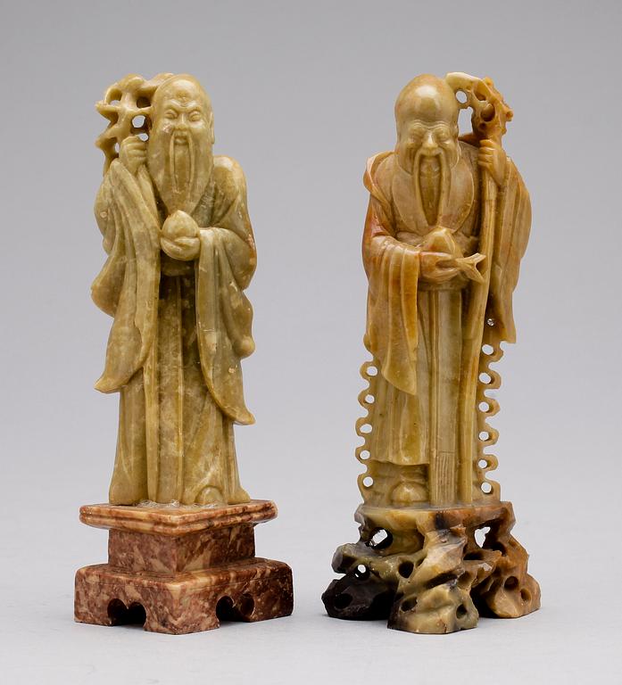 FIGURNER, 2 st, soapstone, Kina 1900-tal.