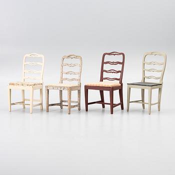 Chairs, 9 pcs, so-called laughing chairs, 17th and 18th century.