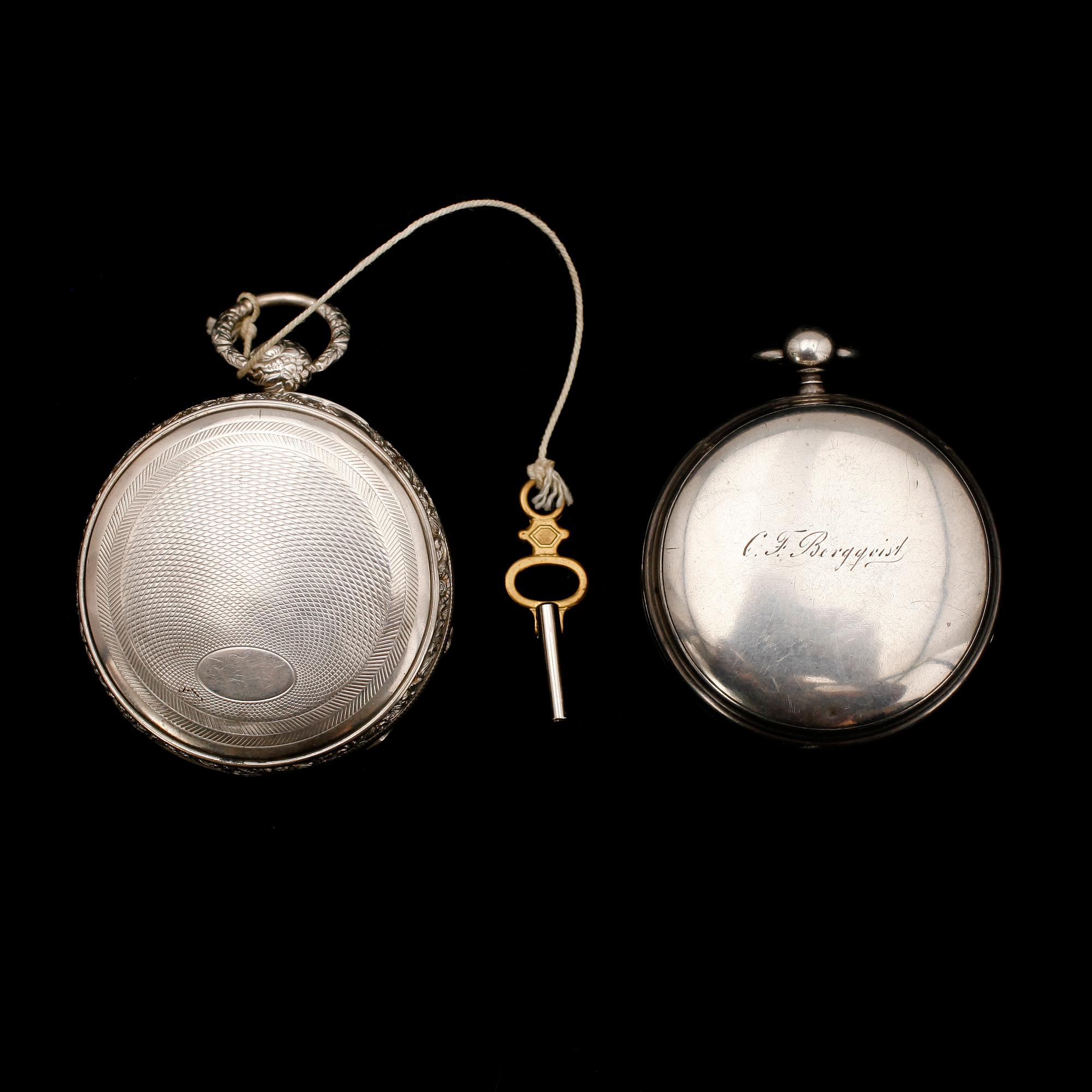 SPINDELUR SAMT FICKUR, silver, bl a Th Lundqvist, Stockholm, No 273, 1800-tal.