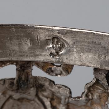 Saltkar, 4 st, silver med blått glas, av GA Jacob Paris 1778.