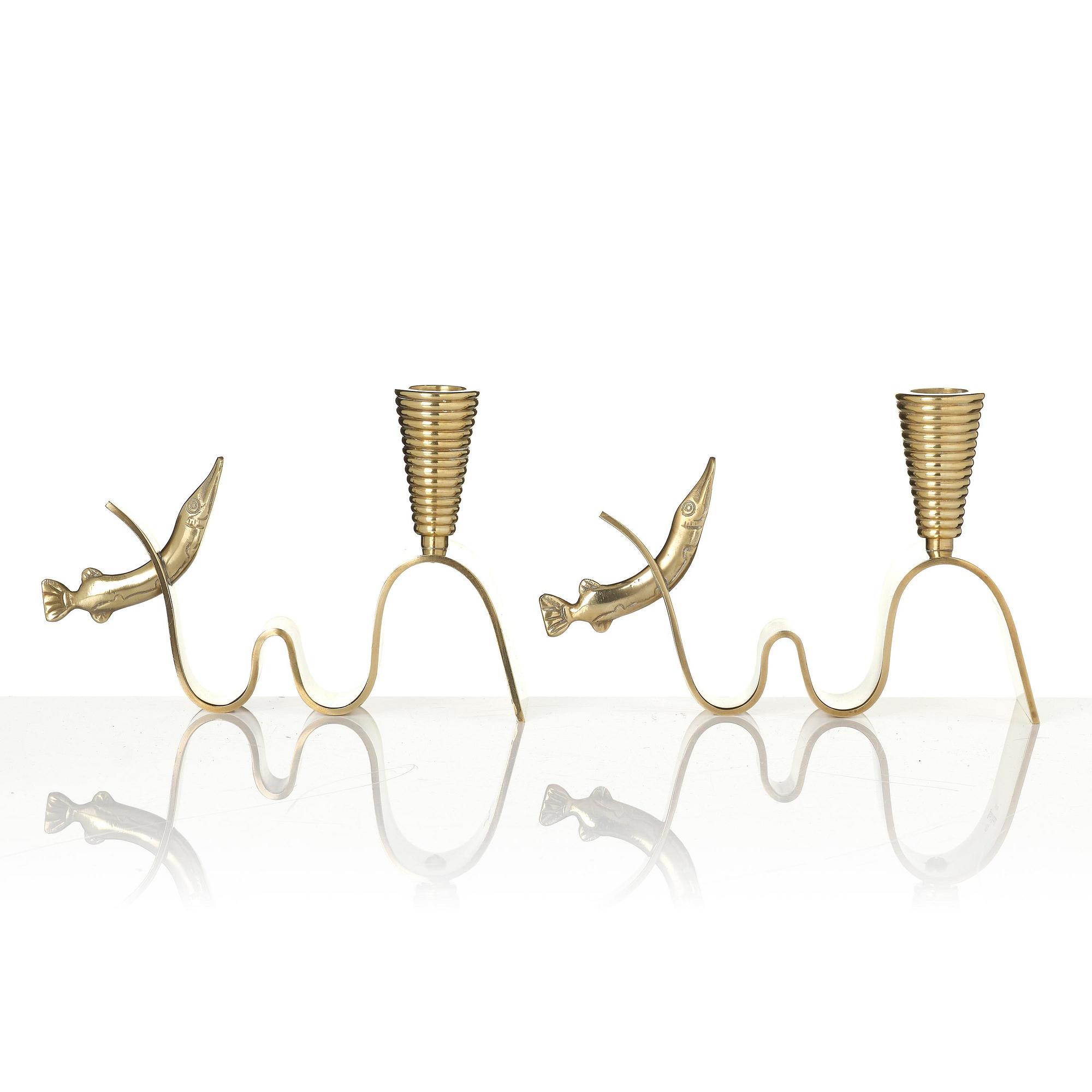 Carl-Einar Borgström, a pair of “Tyfon” candlesticks, Ystad-Metall, 1940s–50s.