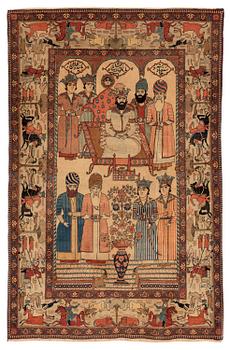 393. Matta, antik figural, Keshan "Motachem", centrala Persien, ca 206 x 133 cm.