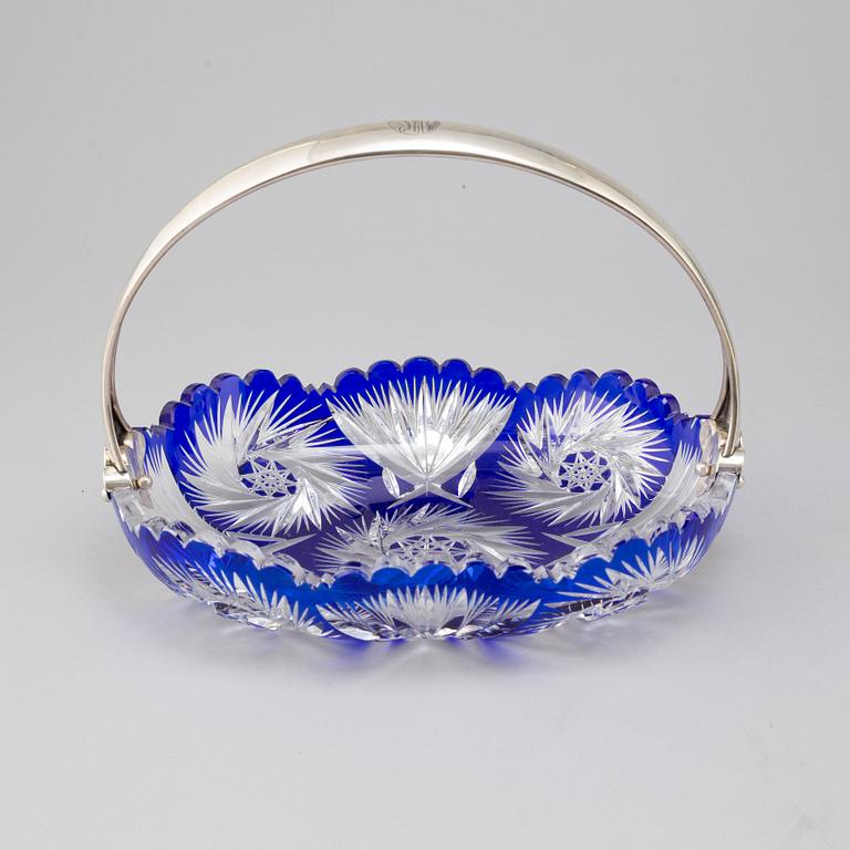 A Russian 20th century silver and cut glass basket.