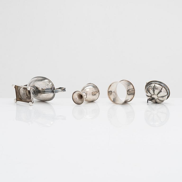 Four Finnish silver tableware objects, maker's marks of Viktor Aarne, O.R. Mellin, and others, 1861-1930.
