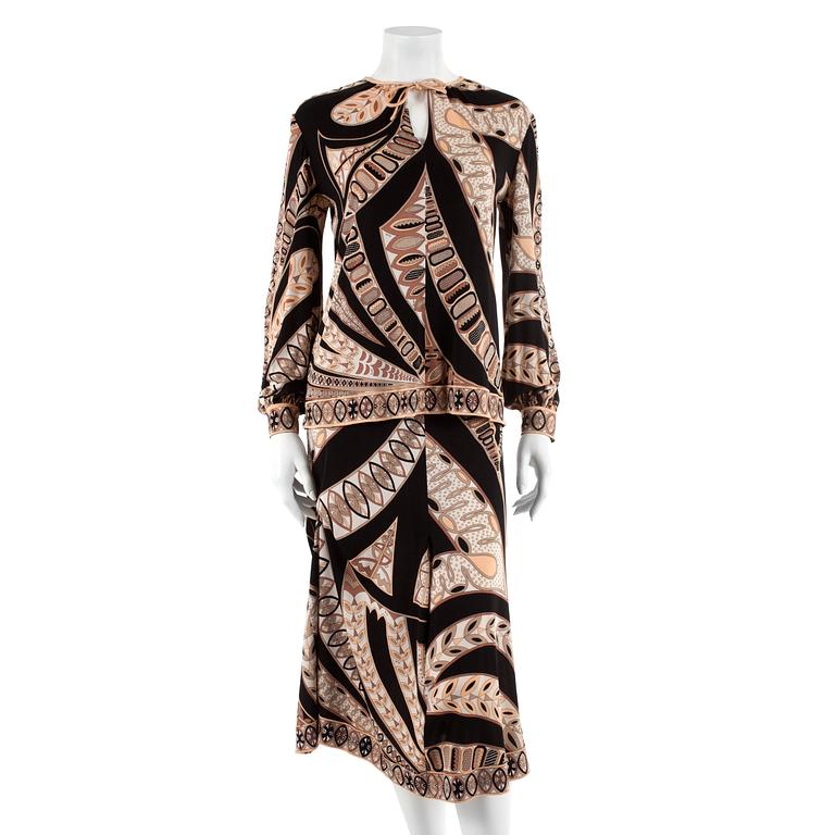 EMILIO PUCCI, a silk puccipatterned blouse and skirt, italian size 10.