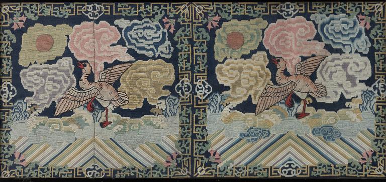 A pair of Chinese rank badges 'Buzi', late Qing dynasty.