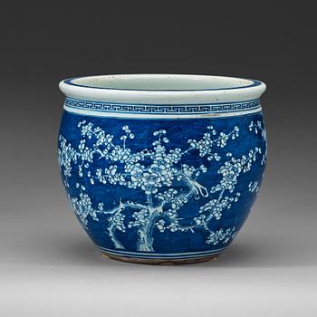 554. A blue and white scrollpot/fish basin, Qing dynasty, 19th Century.