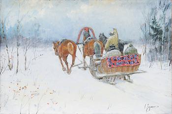 ANDREI AFANASEVICH JEGOROV, SLEIGH IN WINTER LANDSCAPE.