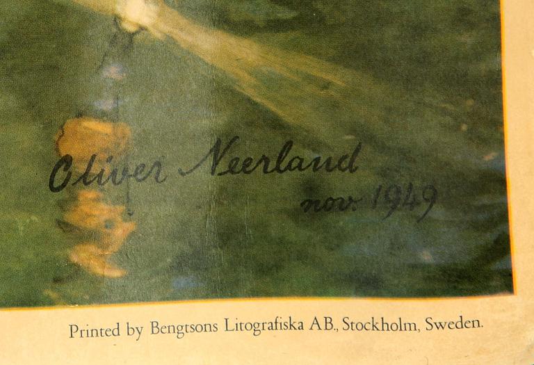 VÄRLDSKARTA, efter Olivier Neerland 1949. Bengtsons Litografiska, på duk.