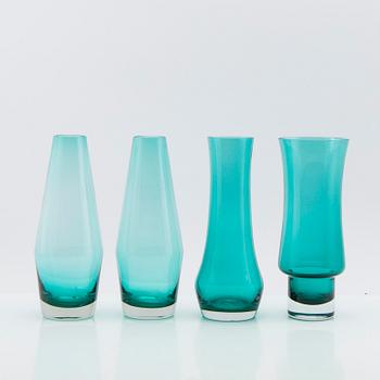 Tamara Aladin, vaser, 4 st, glas, Riihimäen Lasi, Finland, 1960/70-tal.