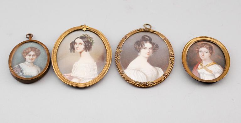 MINIATYRER, 4 st, gouacher, 1900-talets första hälft.