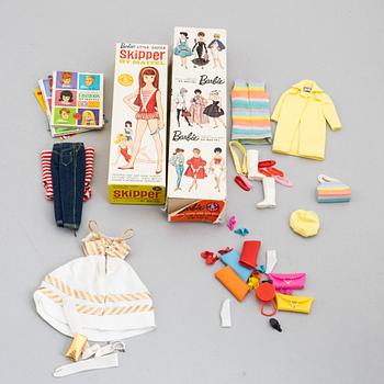 Barbie & Skipper, dolls 2 pcs. and vintage clothing, Mattel 1960s.