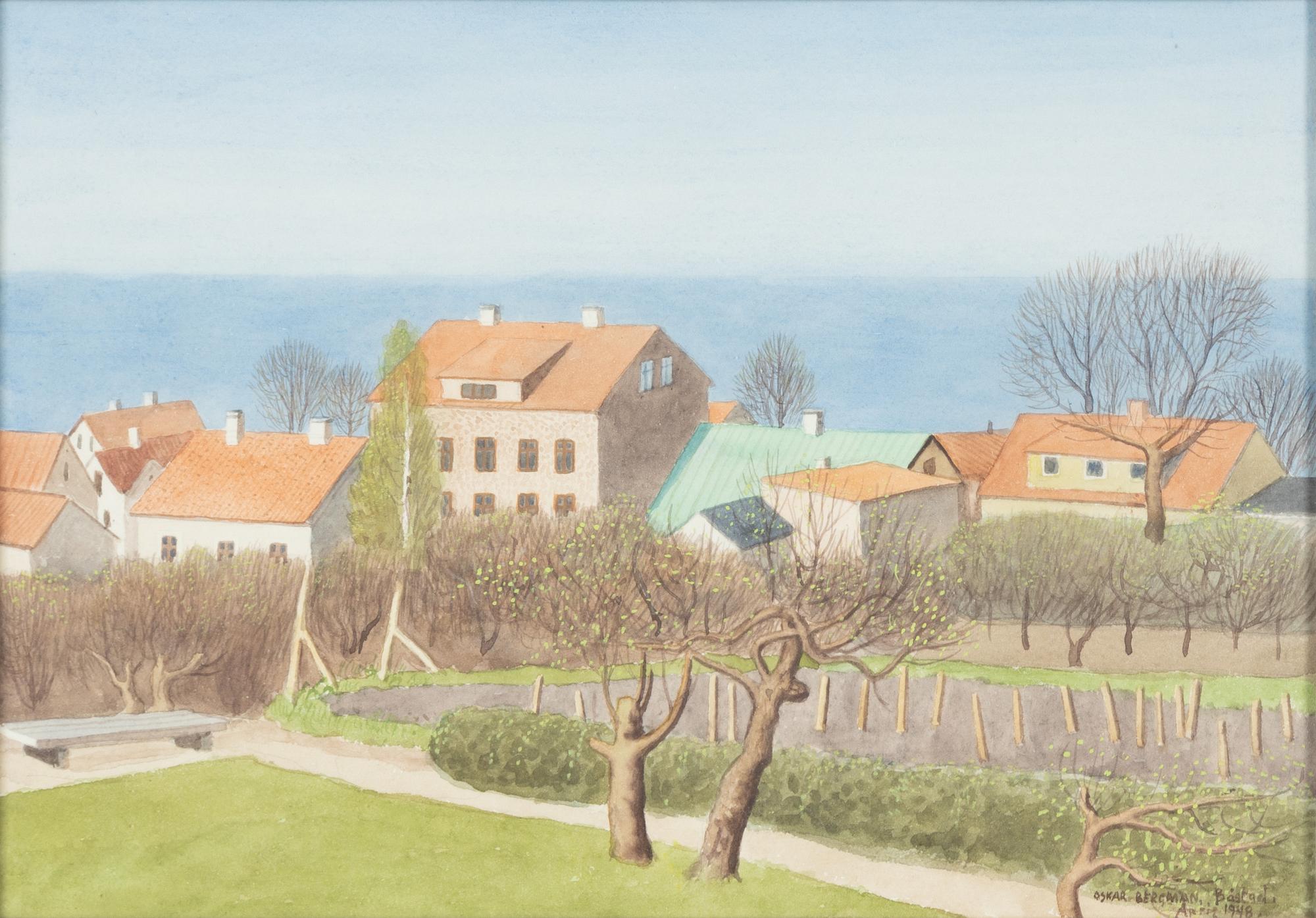 Oskar Bergman, akvarell, signerad och daterad Båstad april 1948.