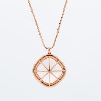 Checker-cut rose quartz and brilliant-cut diamond necklace.