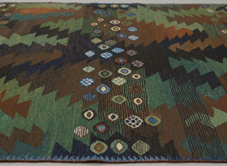 Barbro Nilsson, A CARPET, "Tånga brun och grön", flat weave, ca 228 x 169,5 cm, signed AB MMF BN.