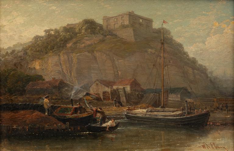W de Fleury, Coastal motif with figures and boats.