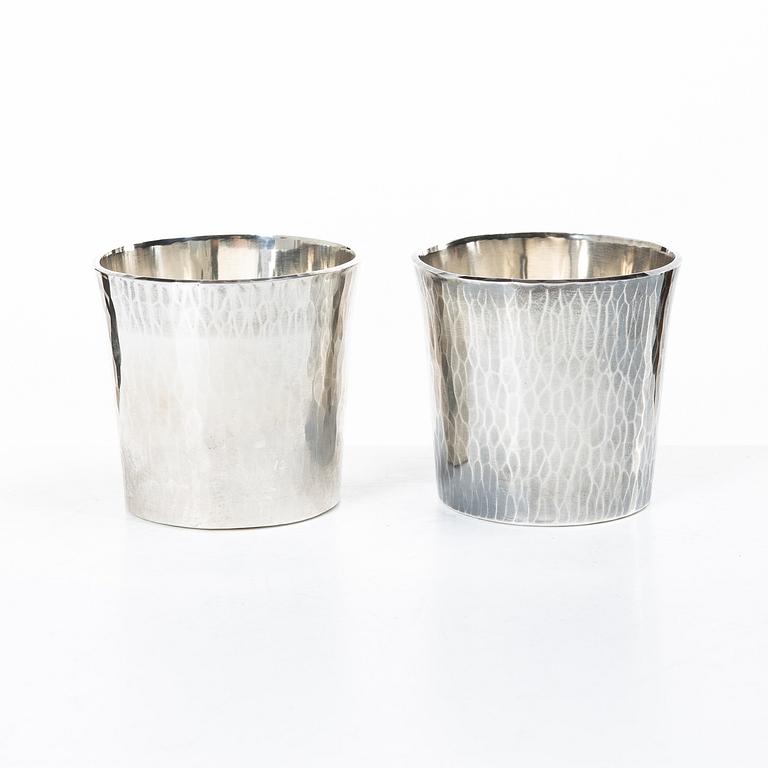 Thorbjörn Groth, beakers, 12 pieces, sterling silver, Stockholm, 1997–2000.
