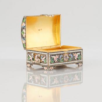 A Russian silver-gilt and cloisonné enamel casket, mark of Ivan Saltykov, Moscow, 1896-1908.